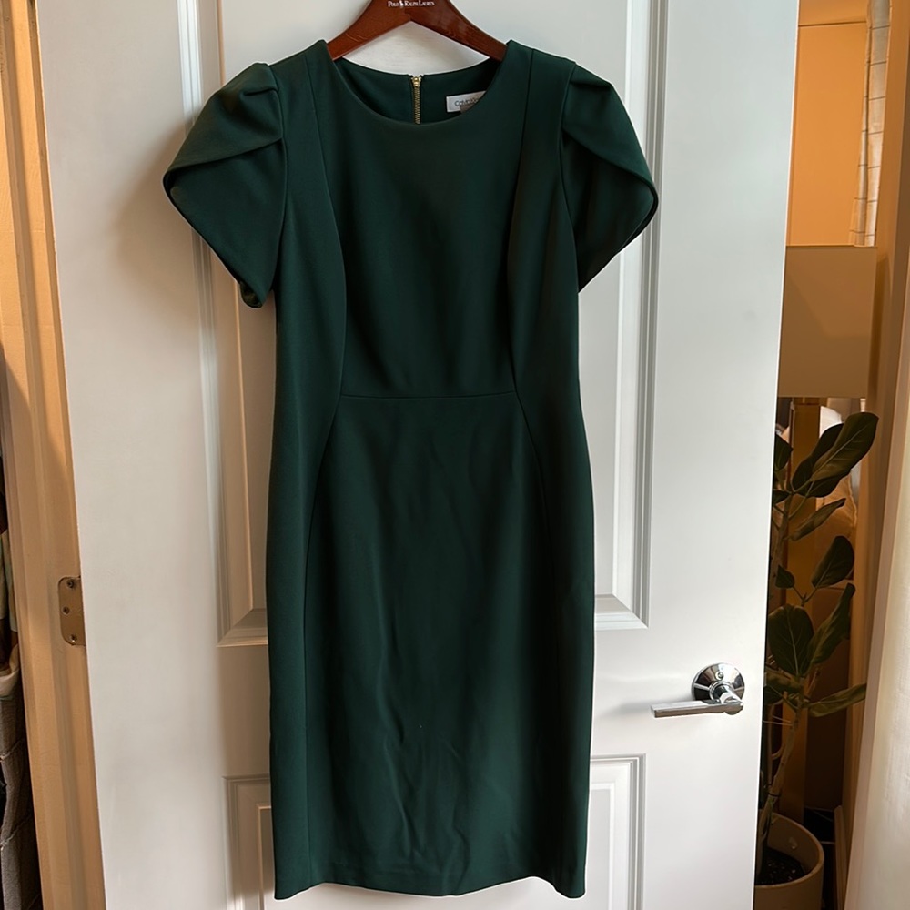 Forest green Calvin Klein tulip sleeved dress size 10